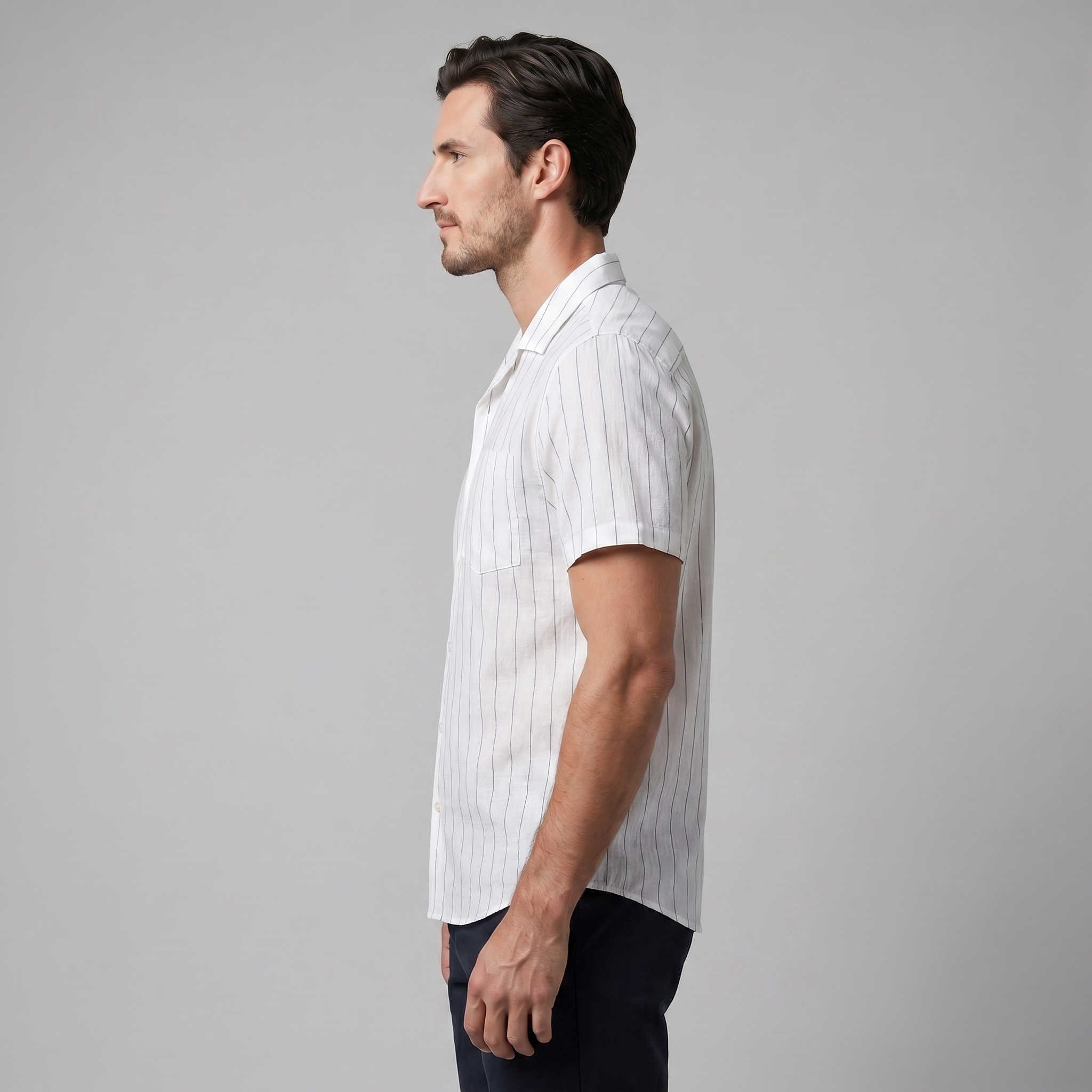 Herren Pinstripe Kurzarm Camp Hemd