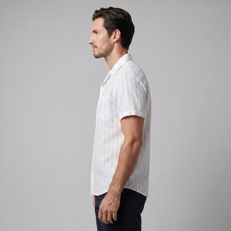 Herren Pinstripe Kurzarm Camp Hemd