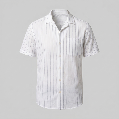 Herren Pinstripe Kurzarm Camp Hemd