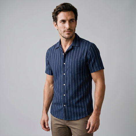 Herren Pinstripe Kurzarm Camp Hemd