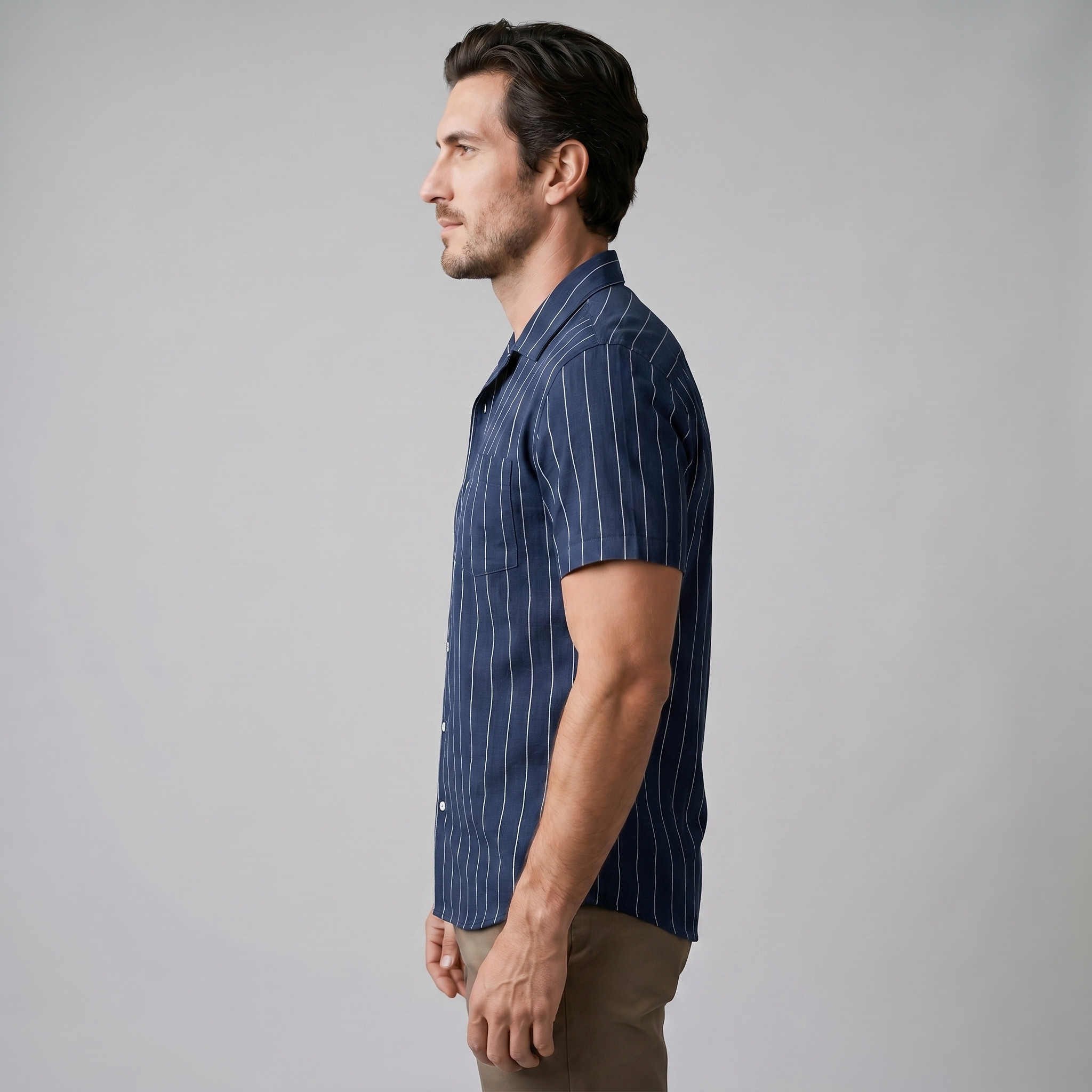 Herren Pinstripe Kurzarm Camp Hemd