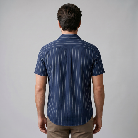 Herren Pinstripe Kurzarm Camp Hemd