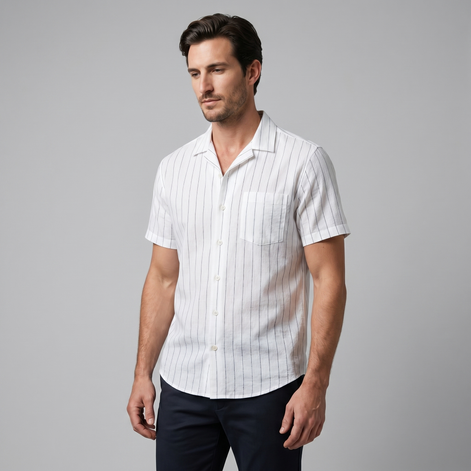 Herren Pinstripe Kurzarm Camp Hemd