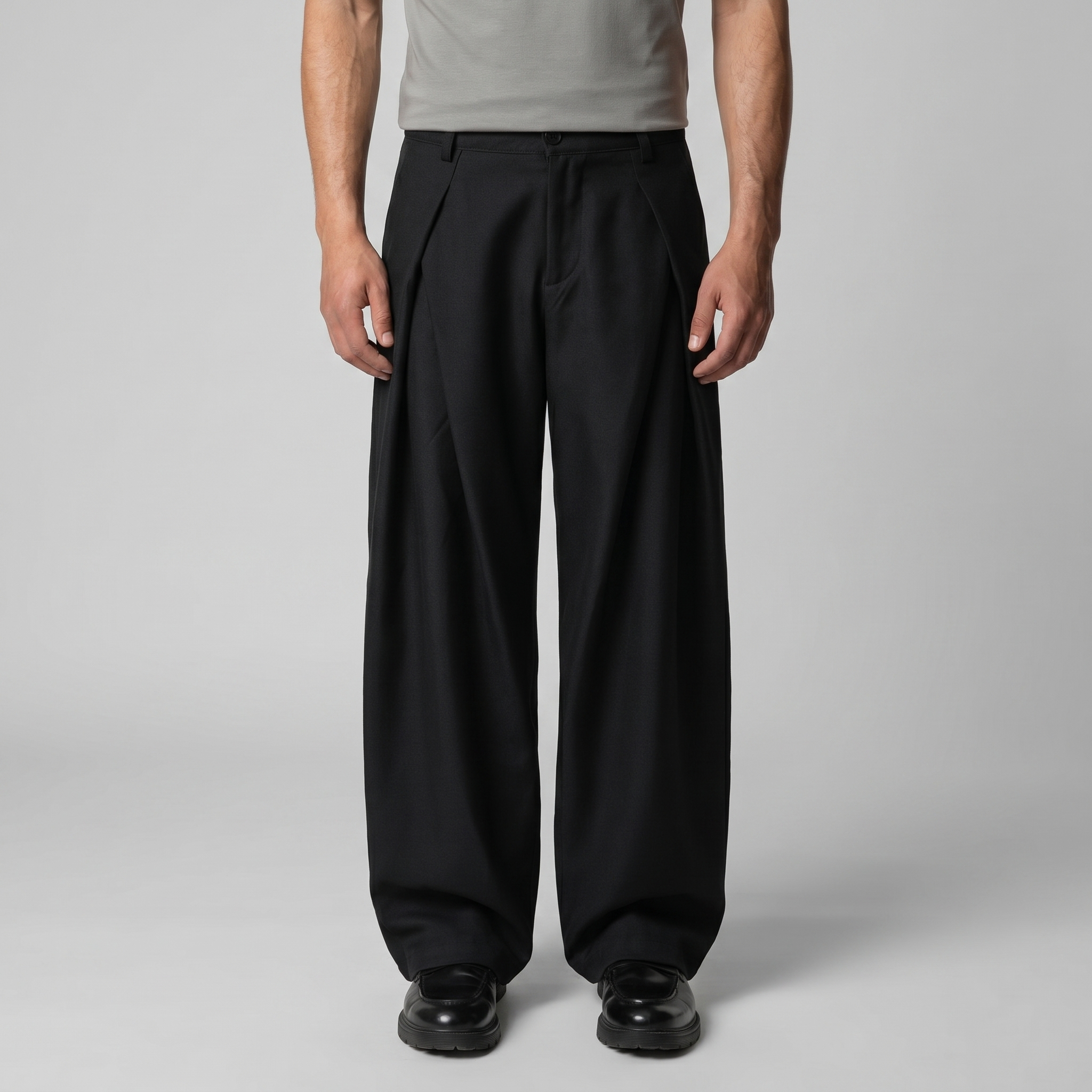 Herren Faltenhose Mit Weitem Bein Taillierte Anzughose