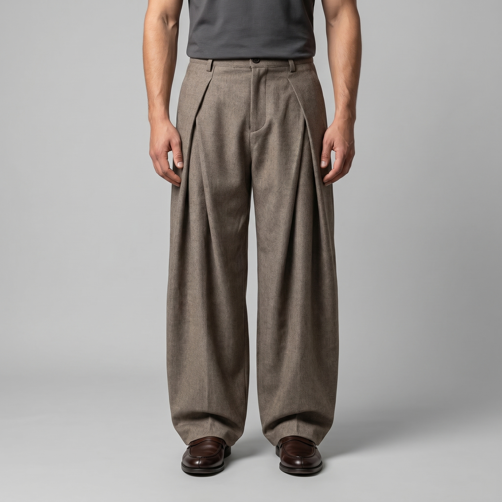 Herren Faltenhose Mit Weitem Bein Taillierte Anzughose