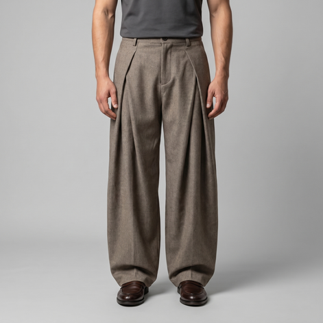 Herren Faltenhose Mit Weitem Bein Taillierte Anzughose