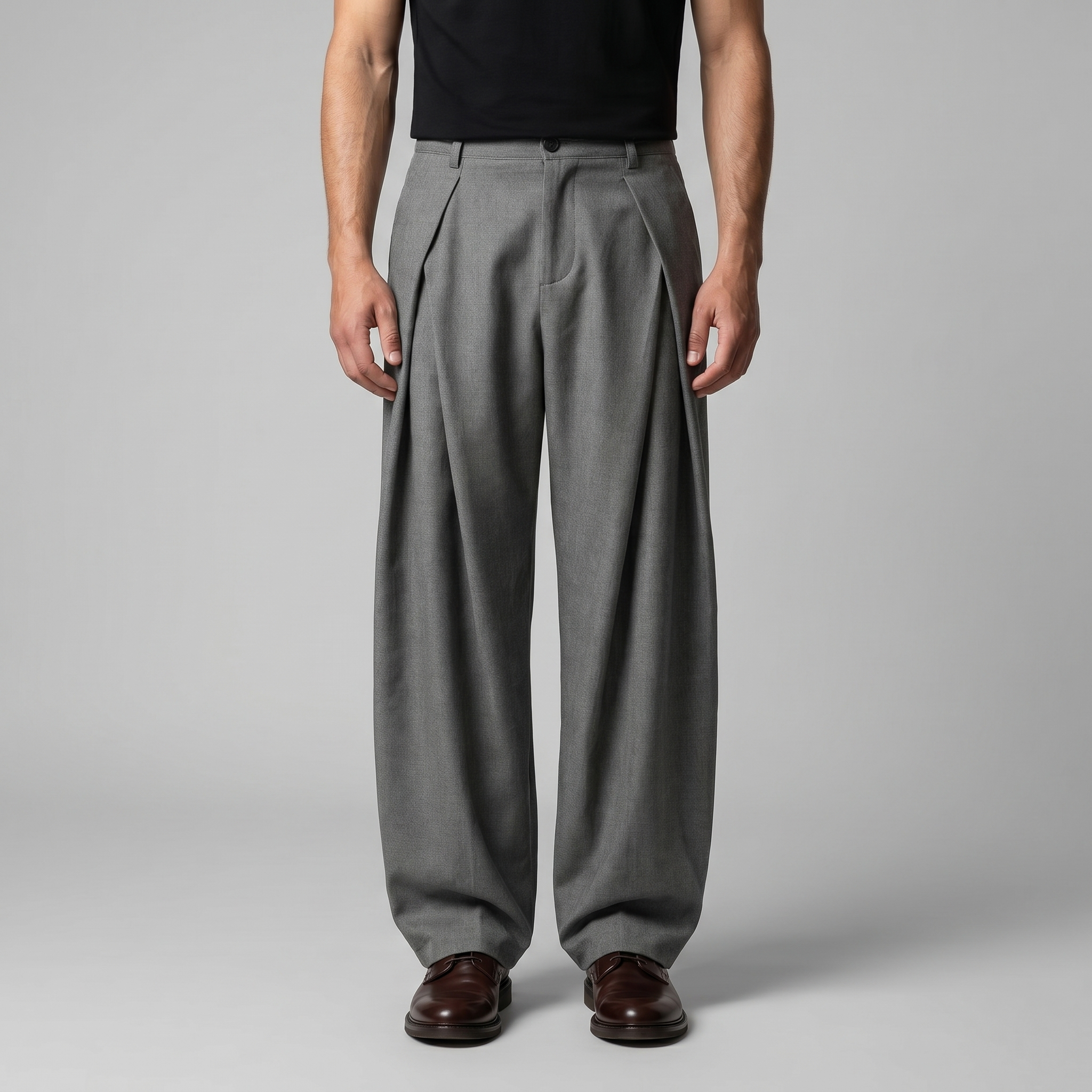 Herren Faltenhose Mit Weitem Bein Taillierte Anzughose