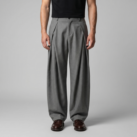 Herren Faltenhose Mit Weitem Bein Taillierte Anzughose