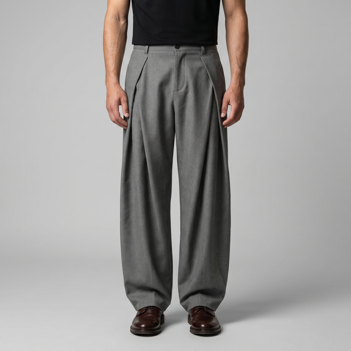 Herren Faltenhose Mit Weitem Bein Taillierte Anzughose