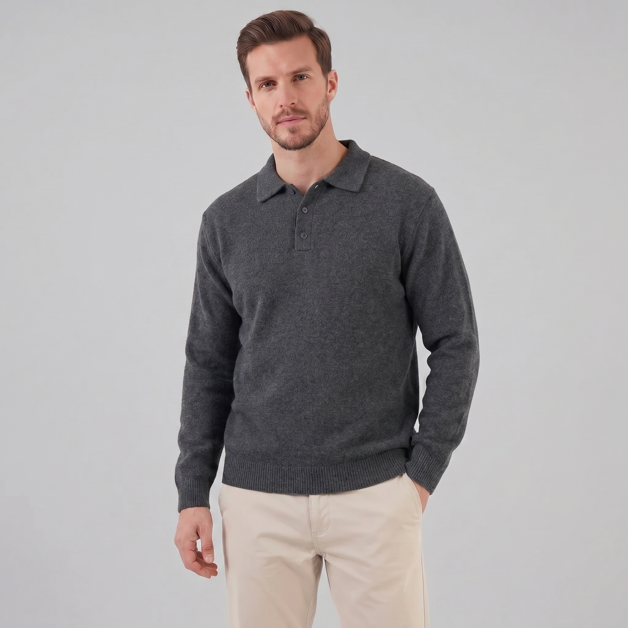 Herren Polo Kragen Strickpullover