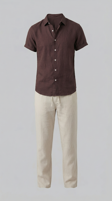 Herren Polohemd und Leinenhose Set