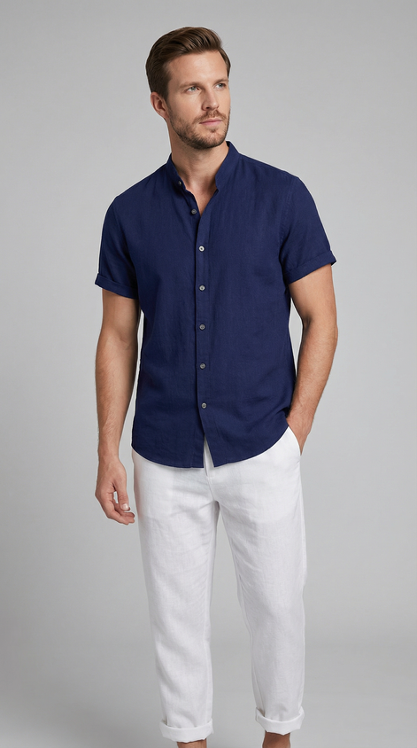 Herren Polohemd und Leinenhose Set