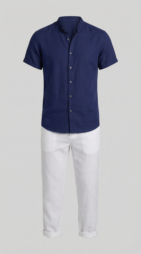 Herren Polohemd und Leinenhose Set