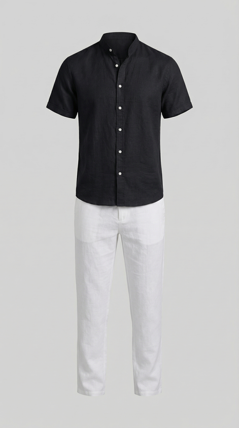 Herren Polohemd und Leinenhose Set
