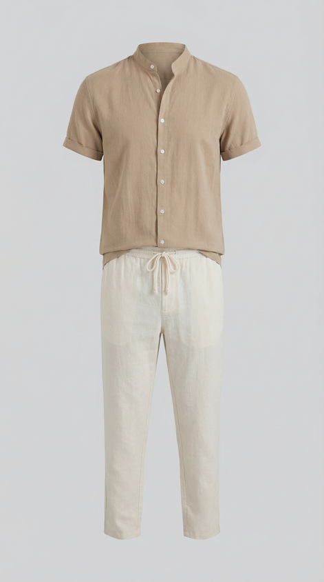 Herren Polohemd und Leinenhose Set