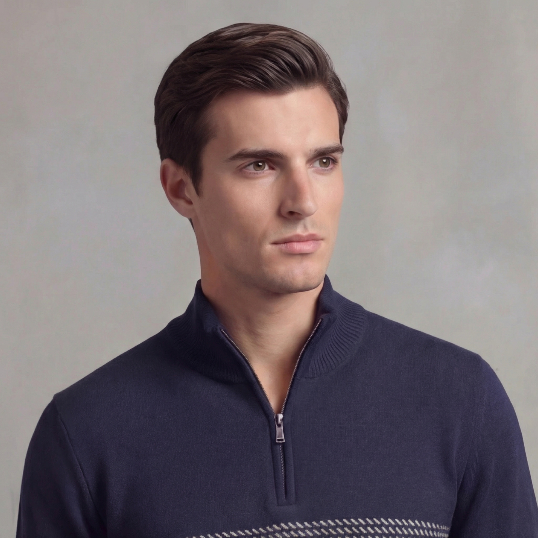 Herren Quarter-Zip Pullover Mit Streifen Detail