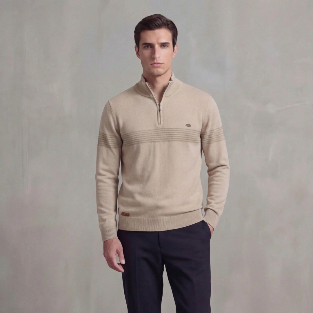 Herren Quarter-Zip Pullover Mit Streifen Detail