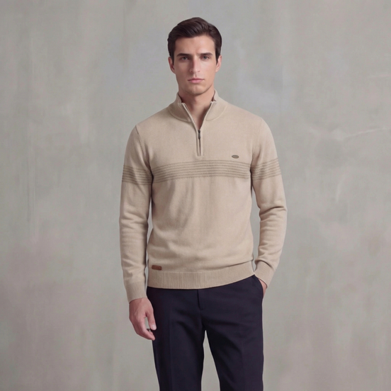 Herren Quarter-Zip Pullover Mit Streifen Detail