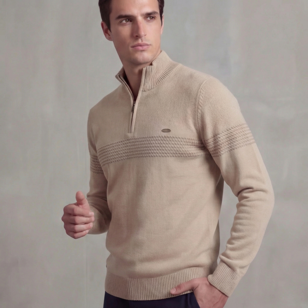 Herren Quarter-Zip Pullover Mit Streifen Detail