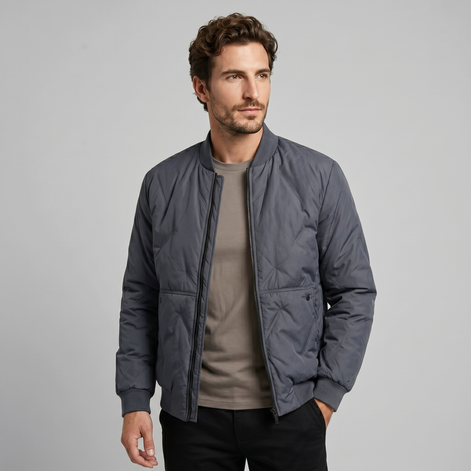 Herren Mittellange Gequiltete Bomberjacke