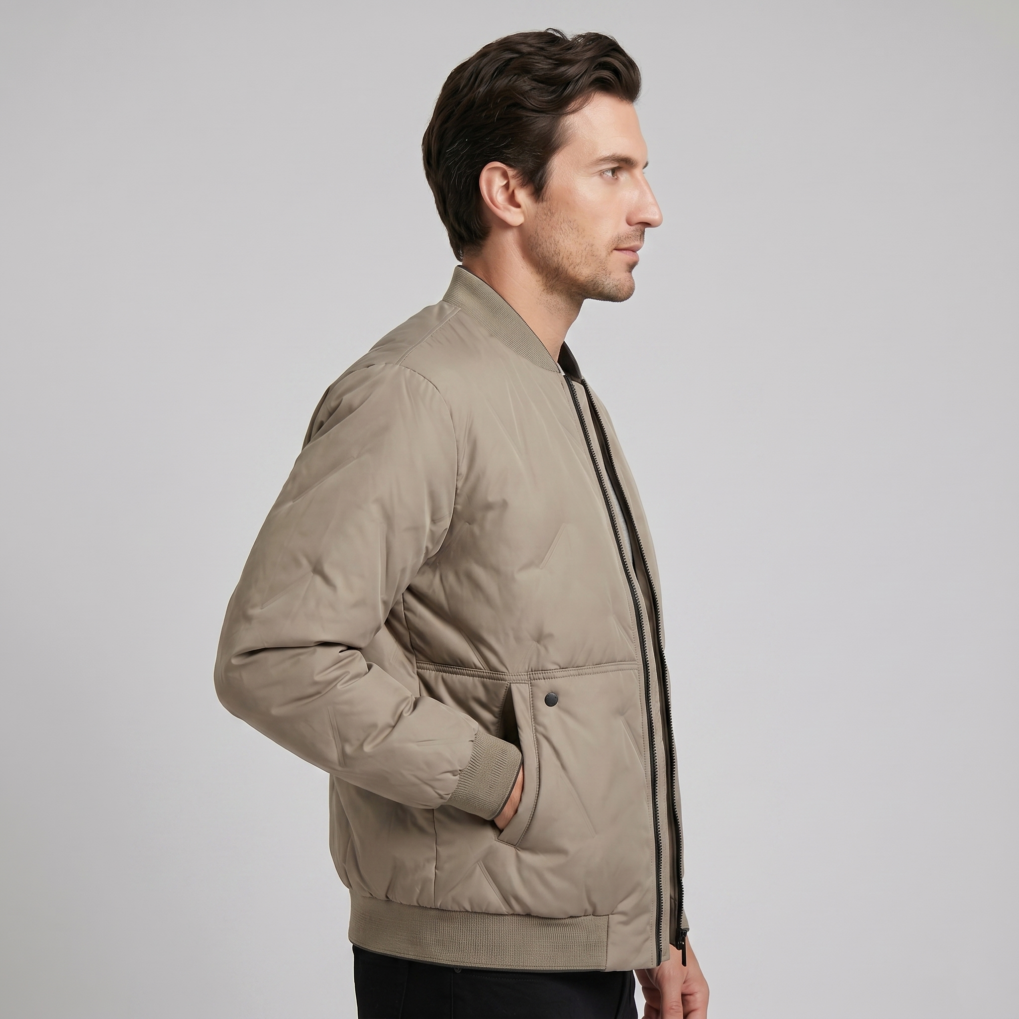 Herren Mittellange Gequiltete Bomberjacke