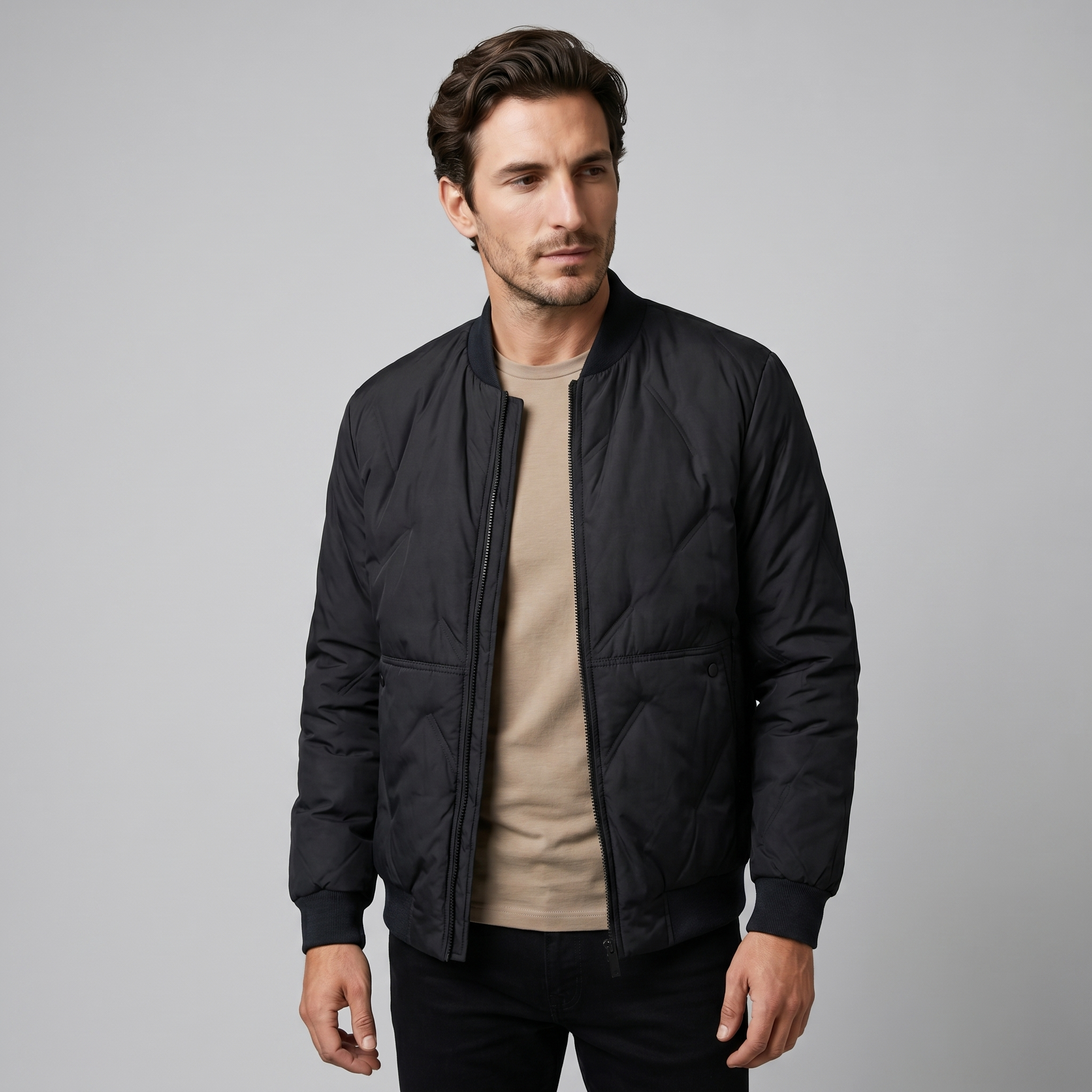 Herren Mittellange Gequiltete Bomberjacke