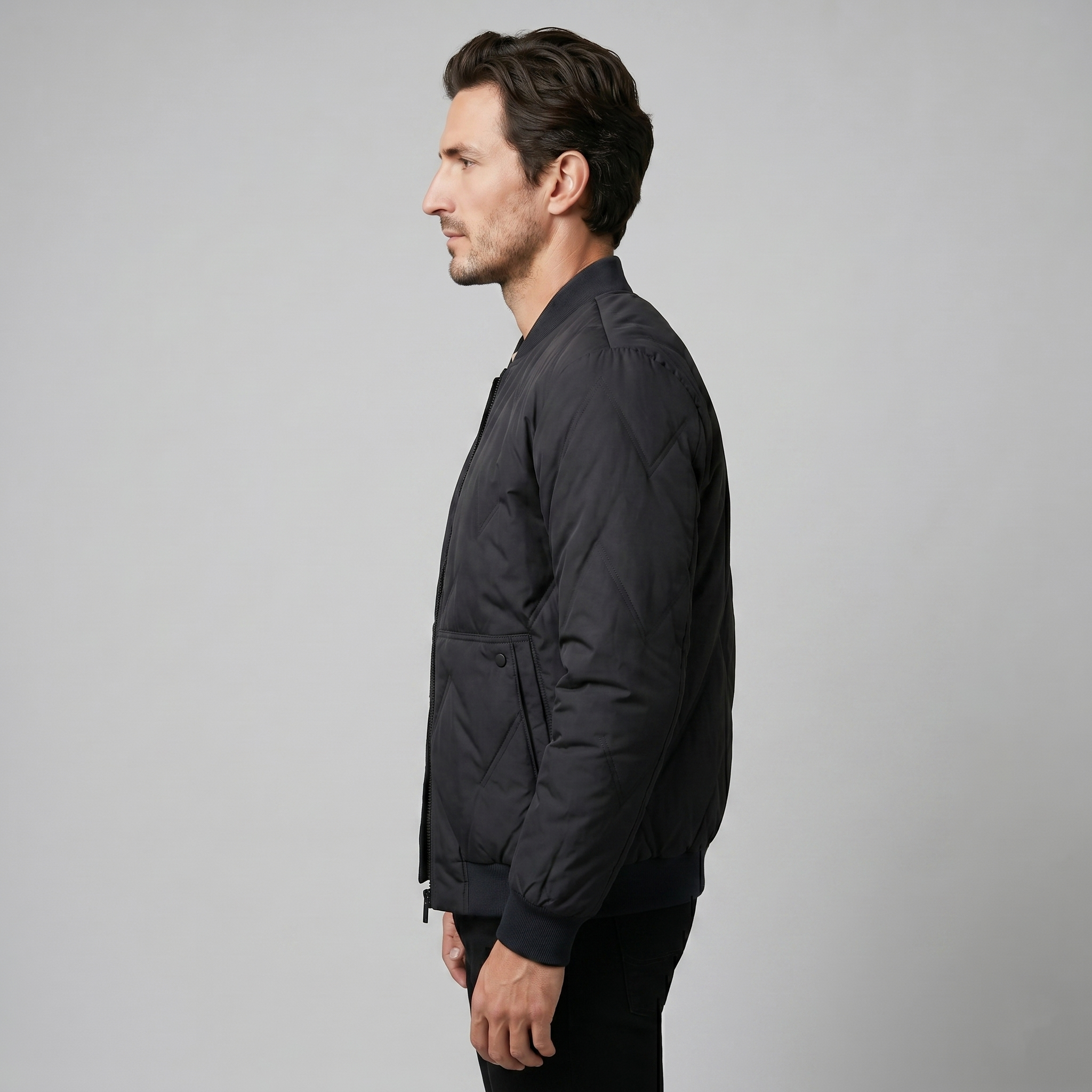 Herren Mittellange Gequiltete Bomberjacke