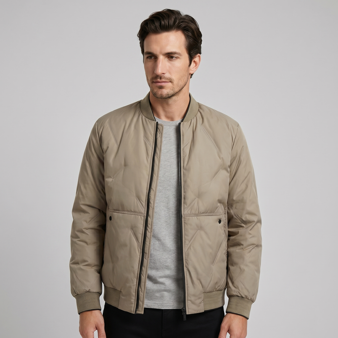 Herren Mittellange Gequiltete Bomberjacke