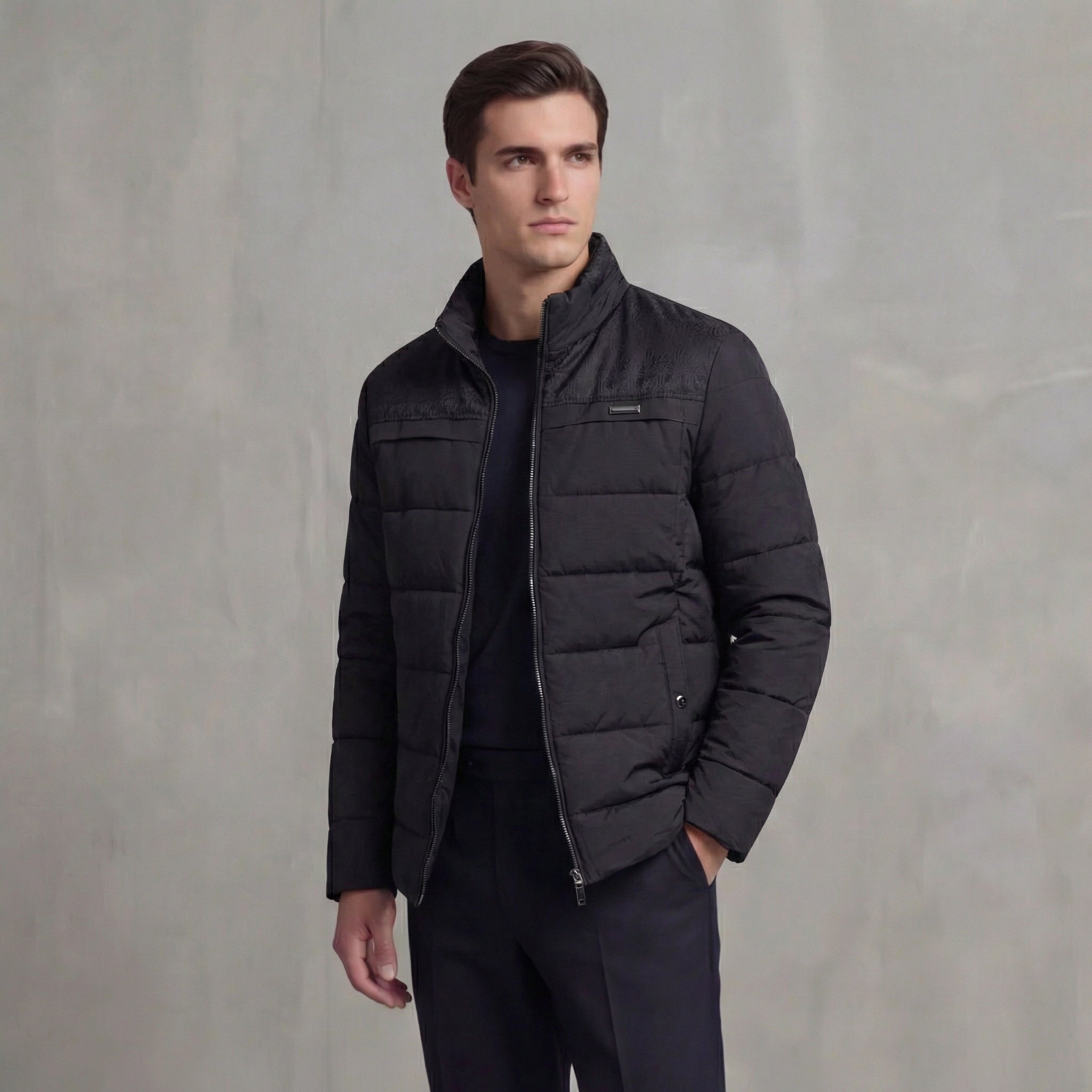 Herren Gesteppte Fleecejacke mit Stehkragen