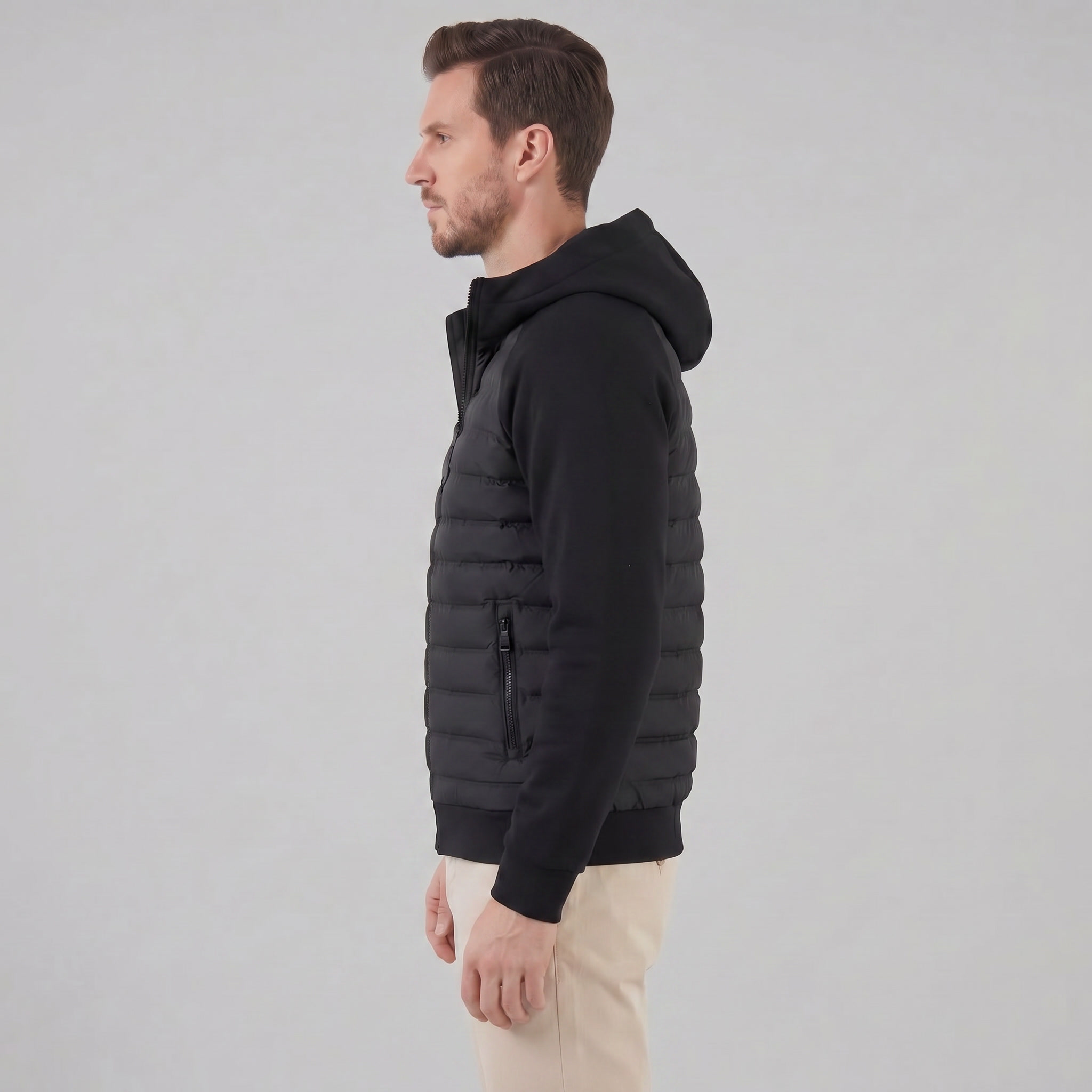Herren Gequiltete Hybrid Kapuzenjacke