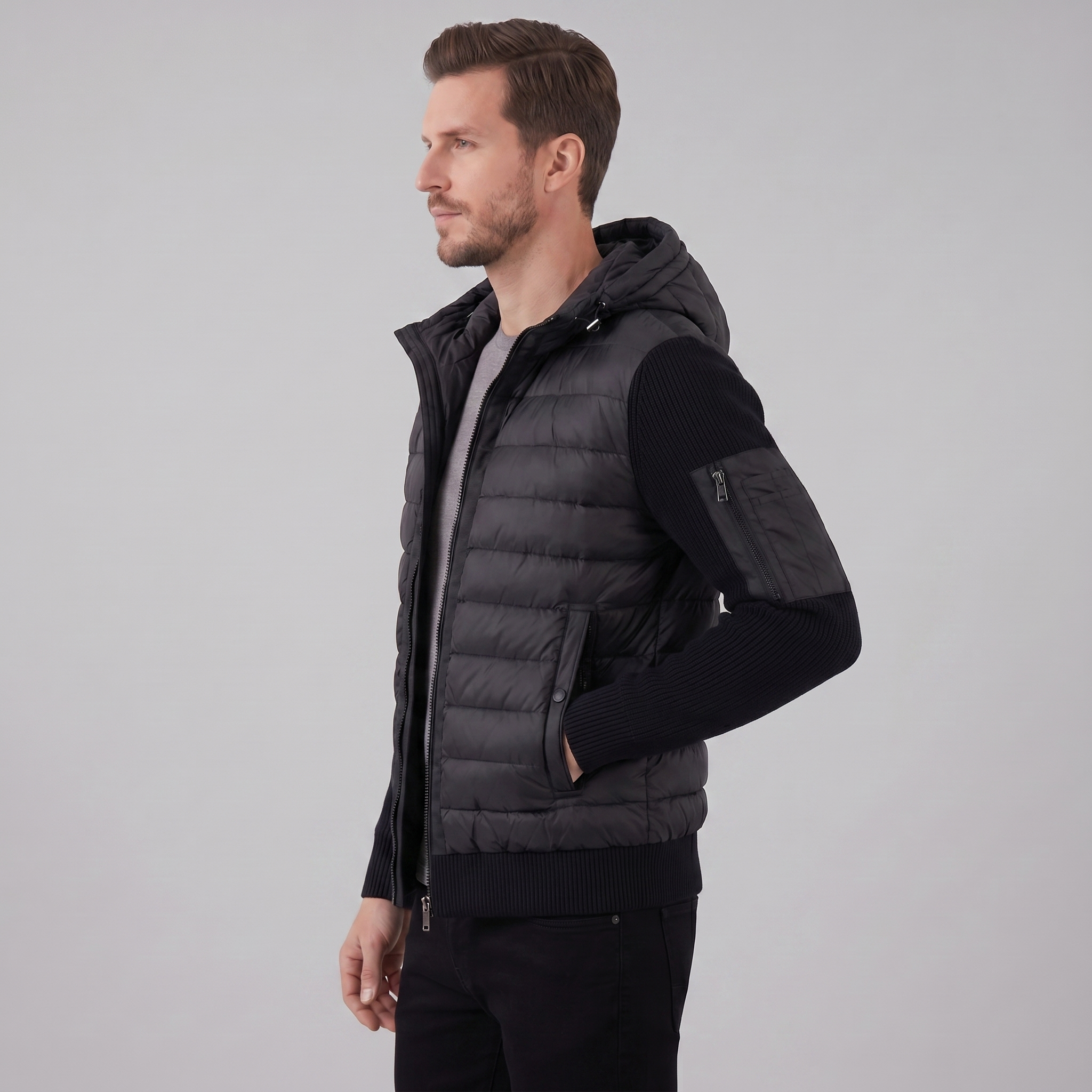 Herren Gesteppte Hybrid Kapuzenjacke