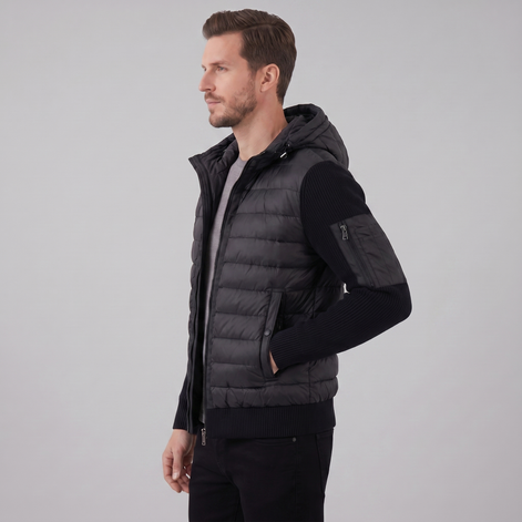 Herren Gesteppte Hybrid Kapuzenjacke