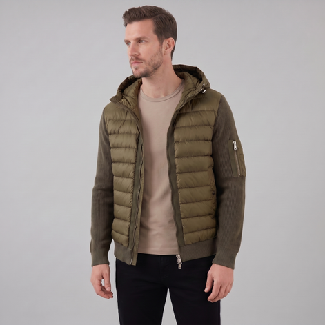 Herren Gesteppte Hybrid Kapuzenjacke