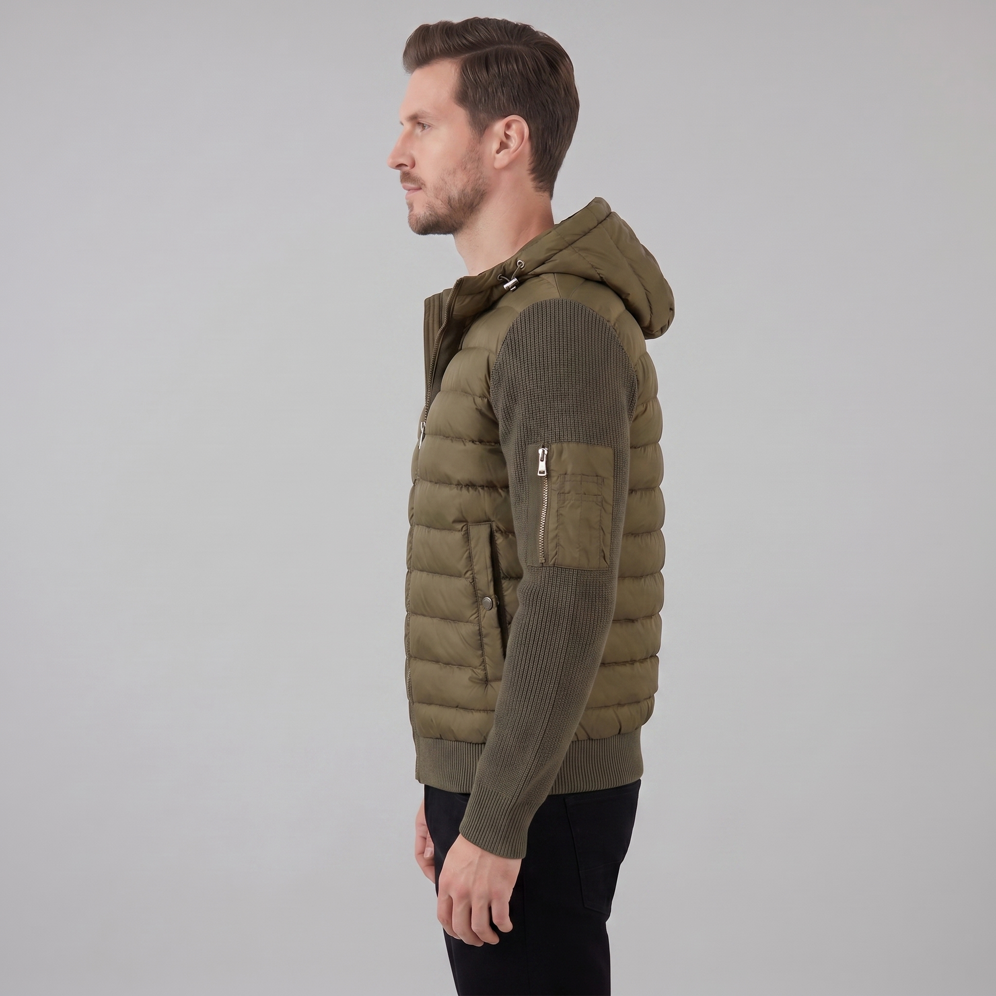 Herren Gesteppte Hybrid Kapuzenjacke