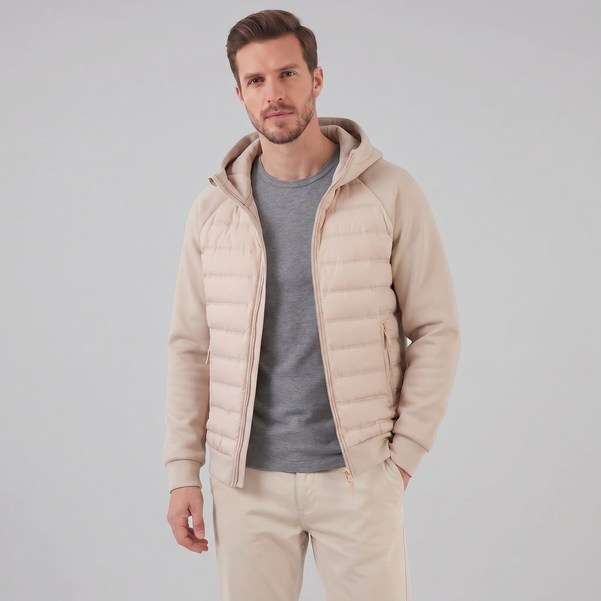 Herren Gequiltete Hybrid Kapuzenjacke