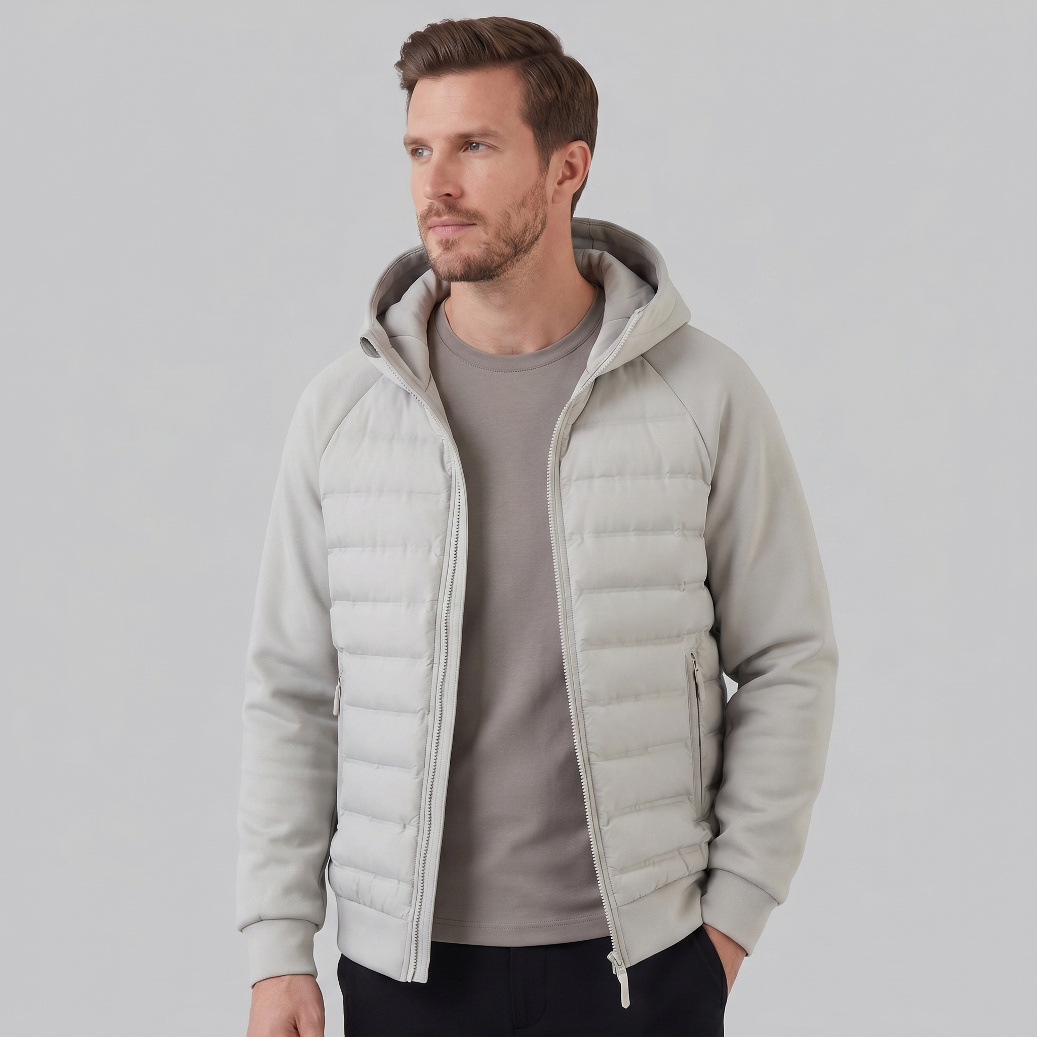 Herren Gequiltete Hybrid Kapuzenjacke
