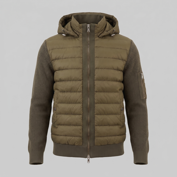 Herren Gesteppte Hybrid Kapuzenjacke