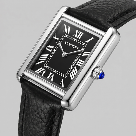 Herrenuhr mit rechteckigem Zifferblatt und Lederarmband