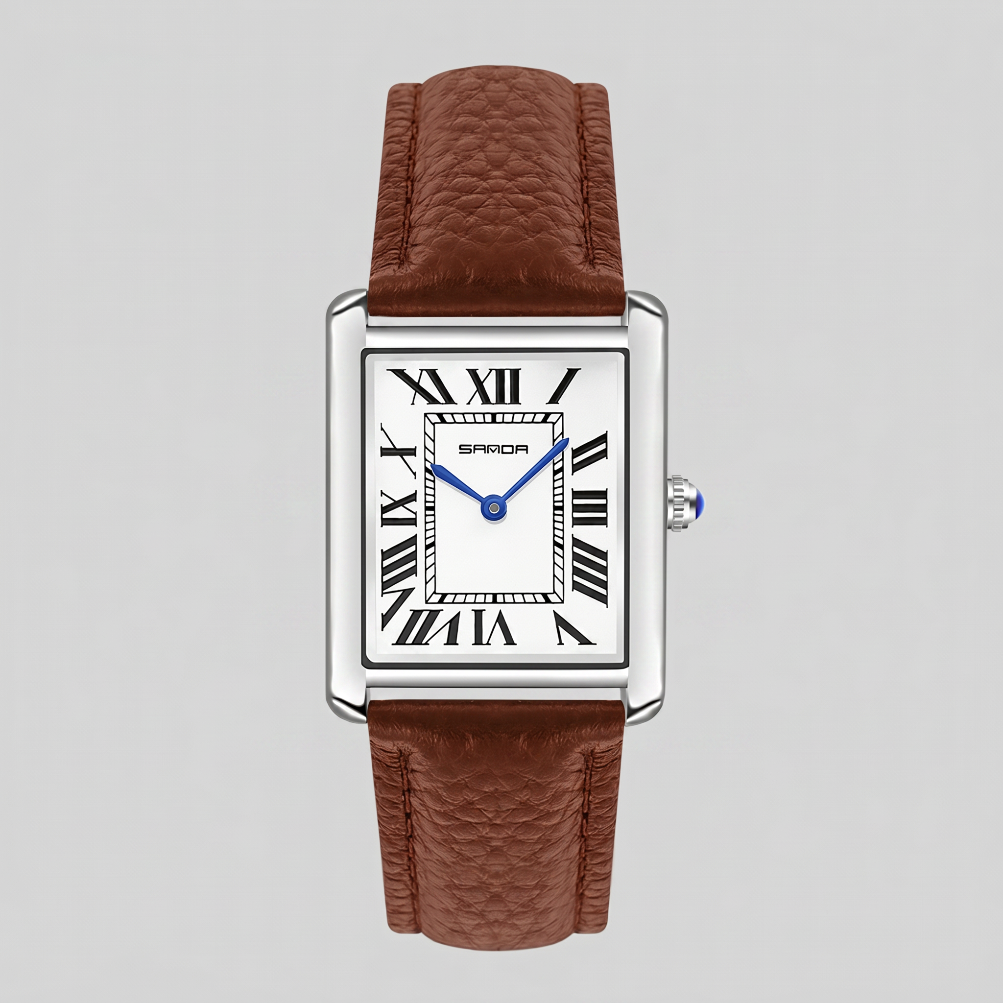 Herrenuhr mit rechteckigem Zifferblatt und Lederarmband