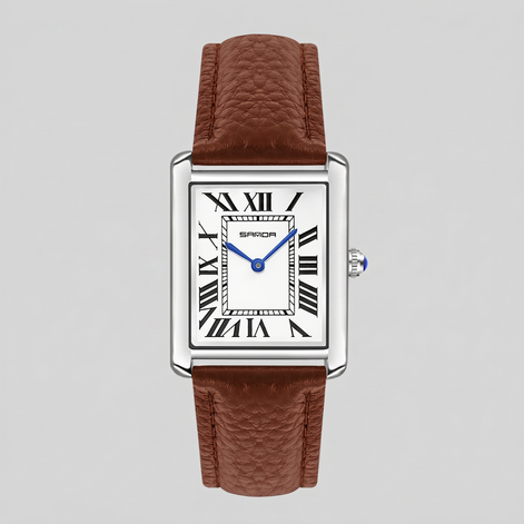 Herrenuhr mit rechteckigem Zifferblatt und Lederarmband