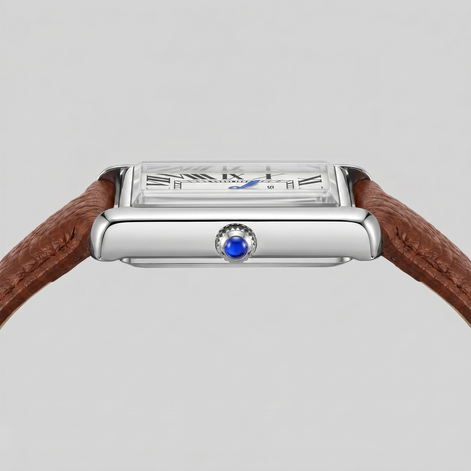 Herrenuhr mit rechteckigem Zifferblatt und Lederarmband