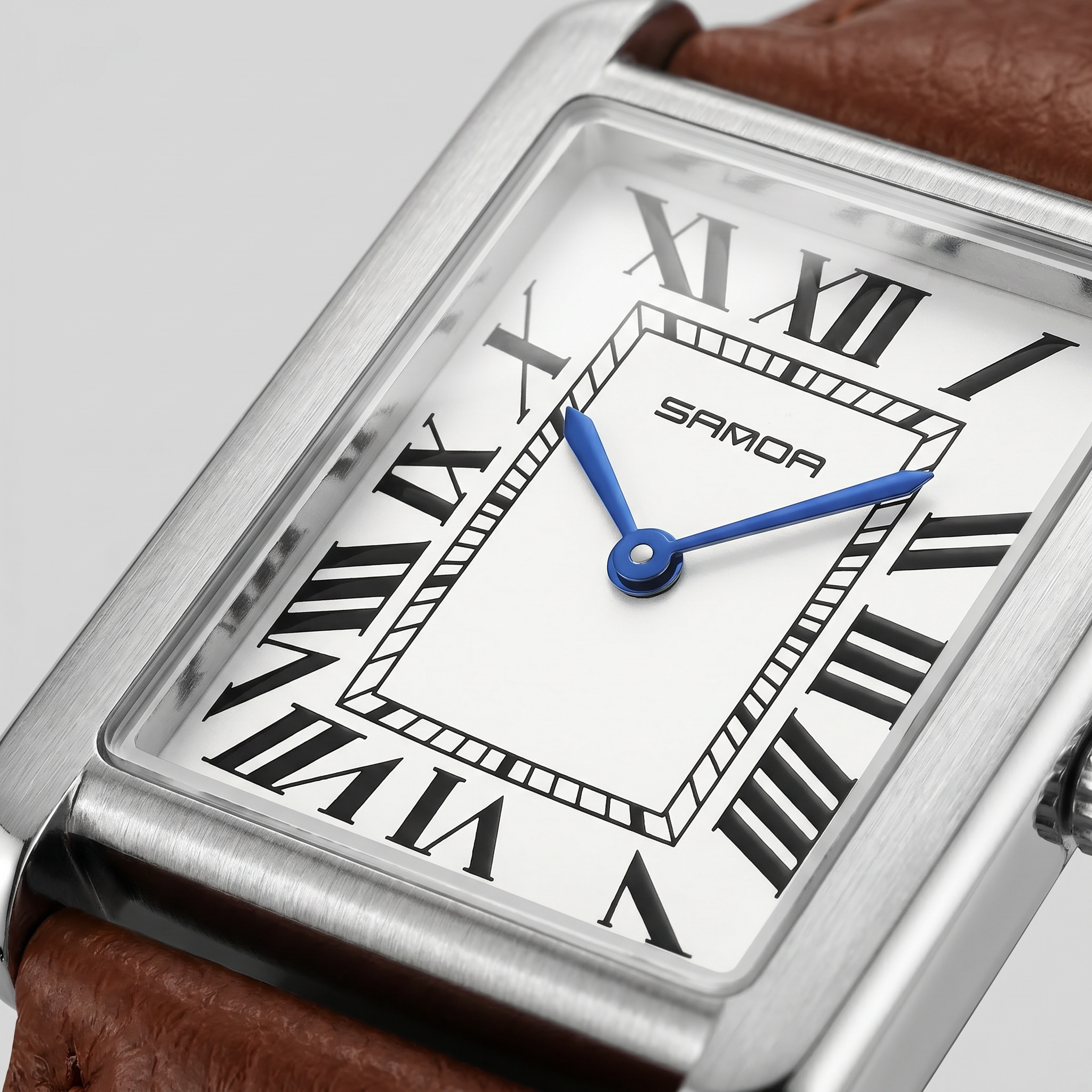 Herrenuhr mit rechteckigem Zifferblatt und Lederarmband
