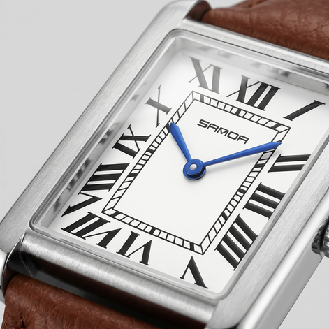 Herrenuhr mit rechteckigem Zifferblatt und Lederarmband