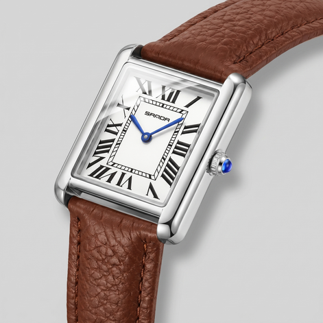 Herrenuhr mit rechteckigem Zifferblatt und Lederarmband