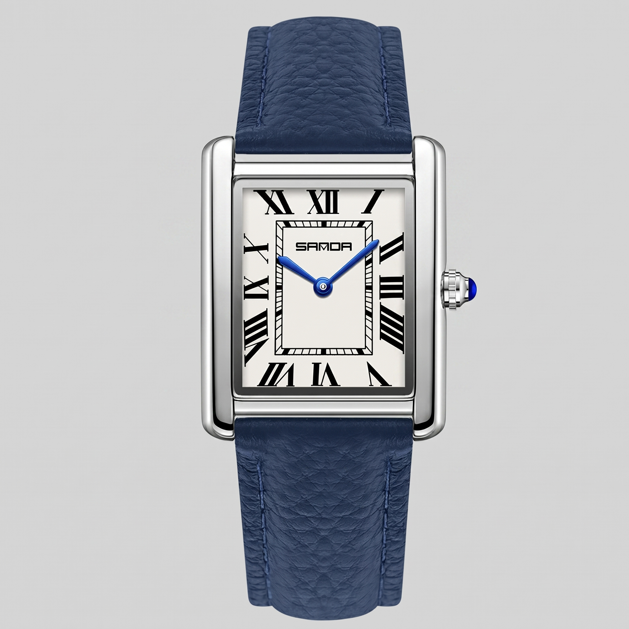 Herrenuhr mit rechteckigem Zifferblatt und Lederarmband