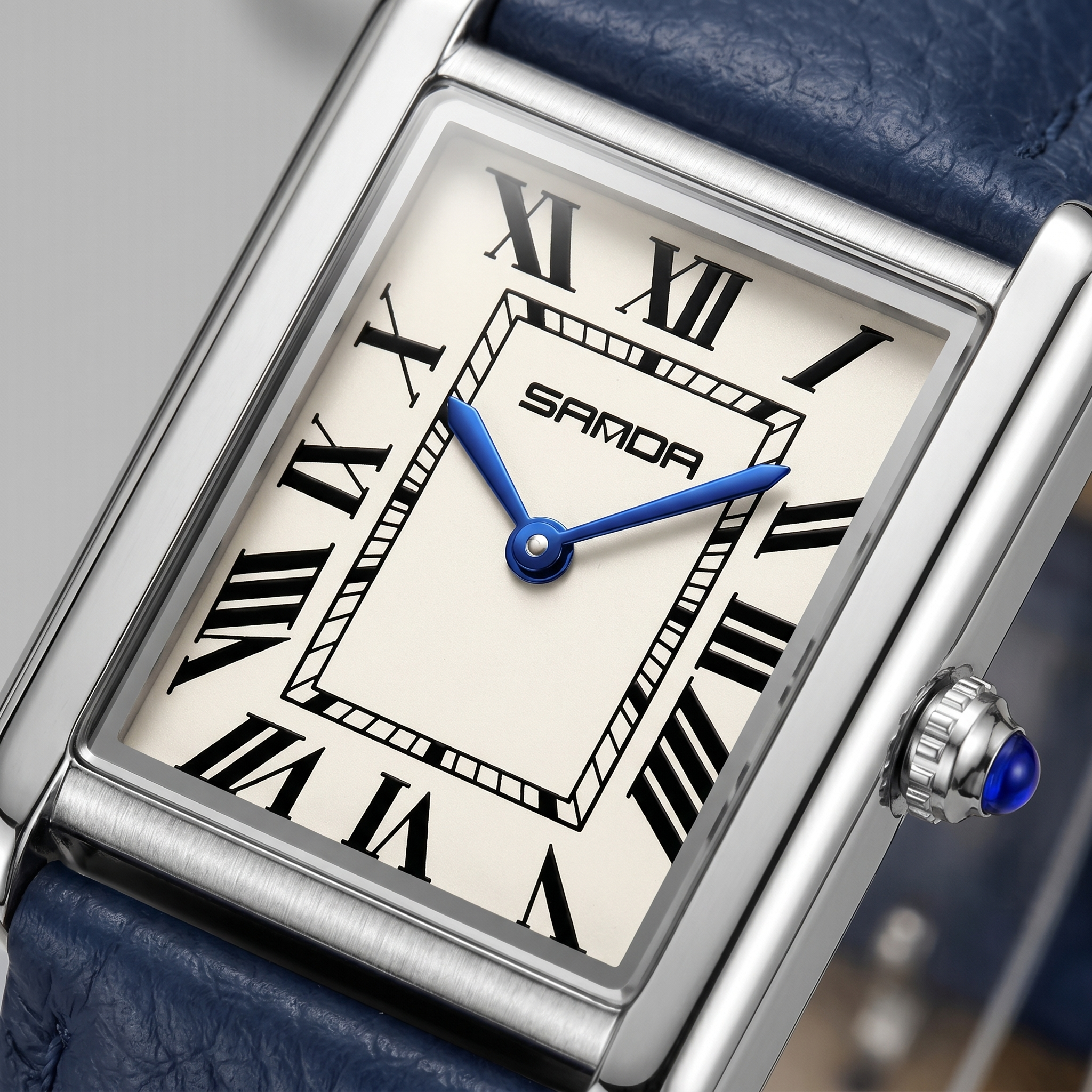 Herrenuhr mit rechteckigem Zifferblatt und Lederarmband