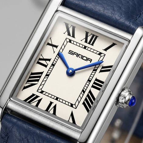 Herrenuhr mit rechteckigem Zifferblatt und Lederarmband