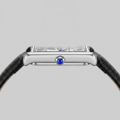 Herrenuhr mit rechteckigem Zifferblatt und Lederarmband