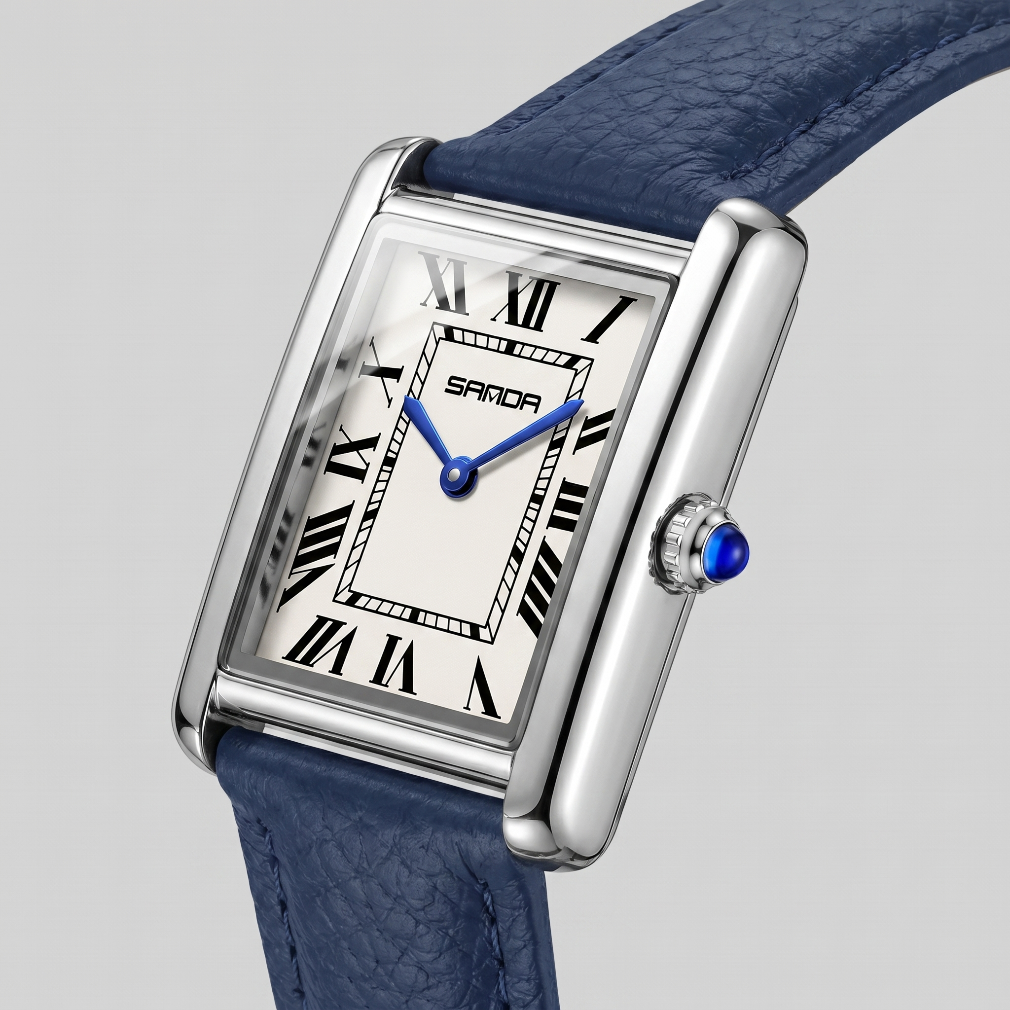 Herrenuhr mit rechteckigem Zifferblatt und Lederarmband
