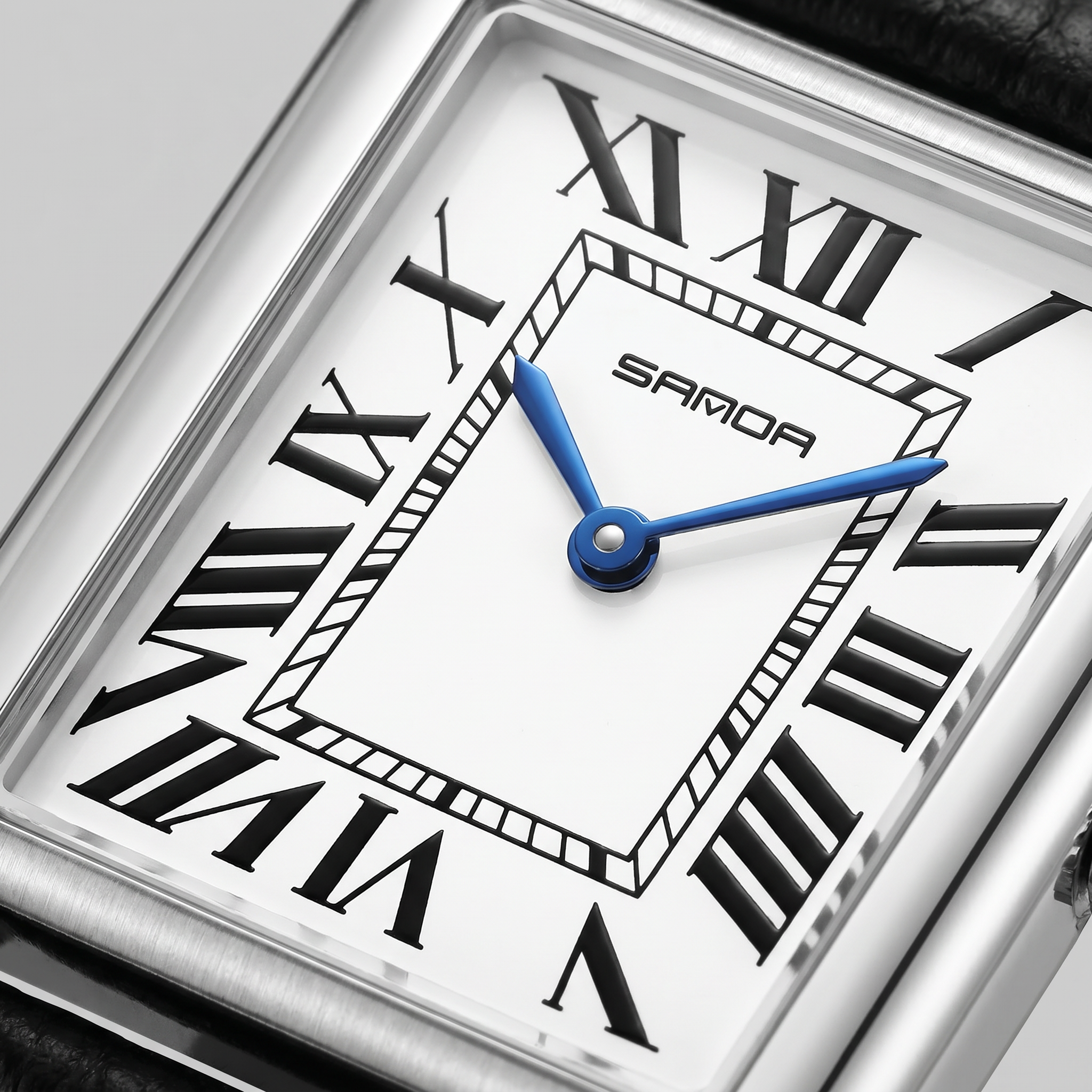Herrenuhr mit rechteckigem Zifferblatt und Lederarmband